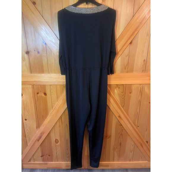 🌿 Kardashian Kollection Black Jumpsuit V-neck Wrap Sequins - Size XL - Picture 6 of 10